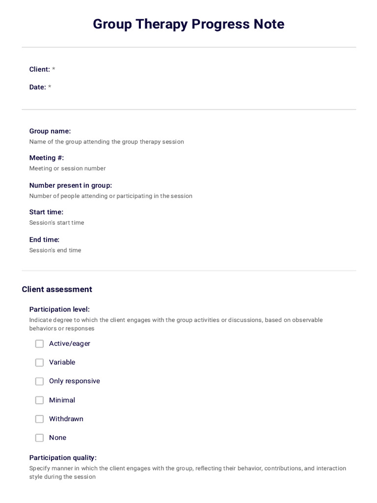 Group Therapy Progress Note Template | PDF | Behavioural Sciences ...