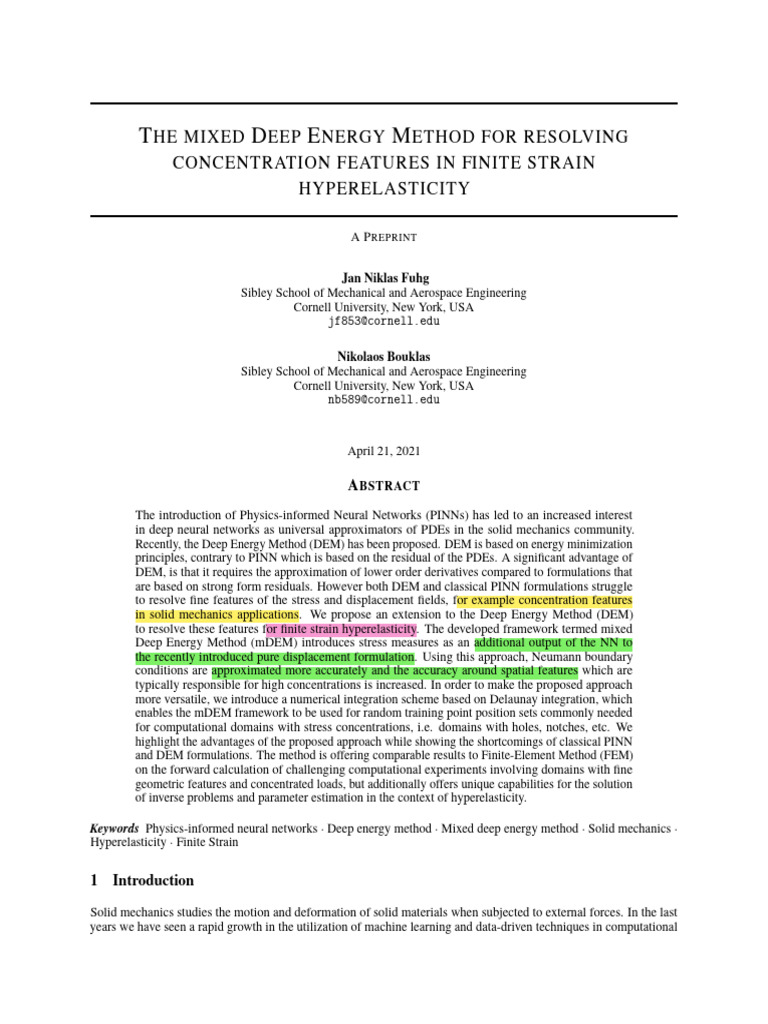 Mixed Deep Energy Method for Hyperelasticity | PDF | Finite Element ...