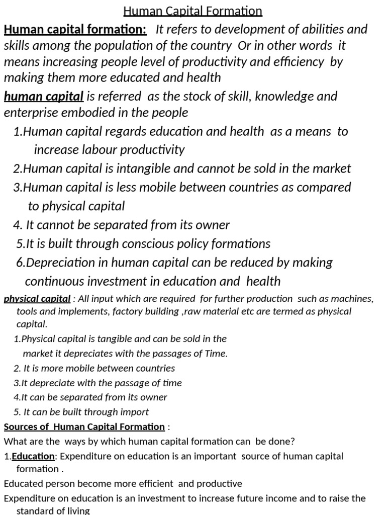 Understanding Human Capital Formation | PDF | Cost Of Living | Human ...