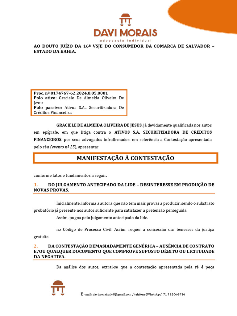 Manifestação sobre Contestação de Débito | PDF | Departamento de ...