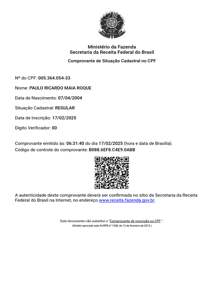 Comprovante de Inscrição no CPF | PDF