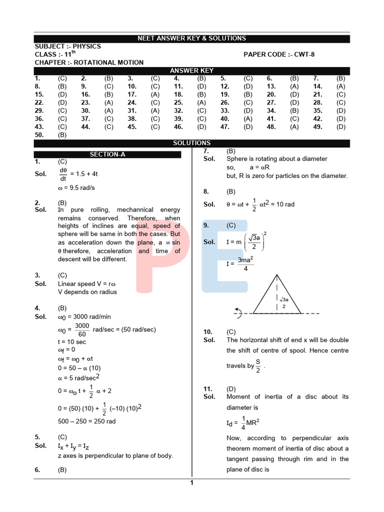 ROTATIONAL-MOTION-SOLUTION | PDF | Angular Momentum | Rotation