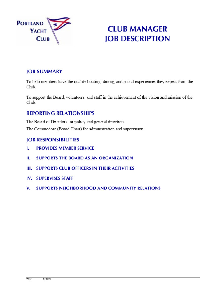 Club-Manager-Job-Description-200131 GYM | PDF | Budget | Microsoft Excel