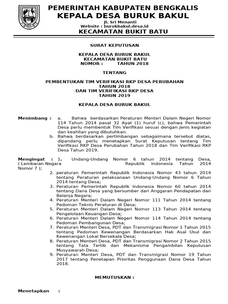 Tim Verifikasi RKP Desa Buruk Bakul 2018-2019 | PDF