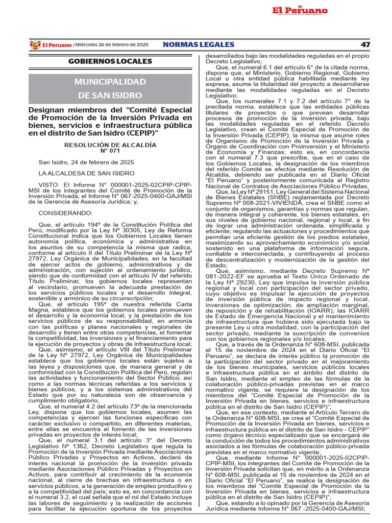 Municipalidad de San Isidro | PDF | Gobierno local | Perú