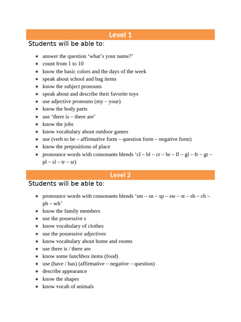 Comprehensive English Learning Levels | PDF | Syntax | Linguistics