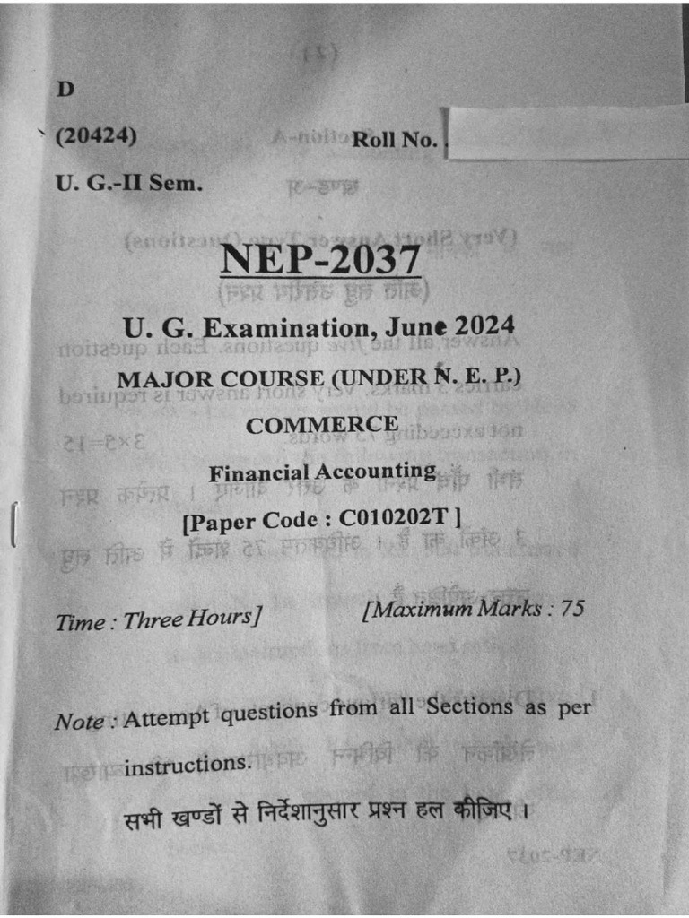 BCom (2nd Sem) Financial Accounting (June-2024) | PDF