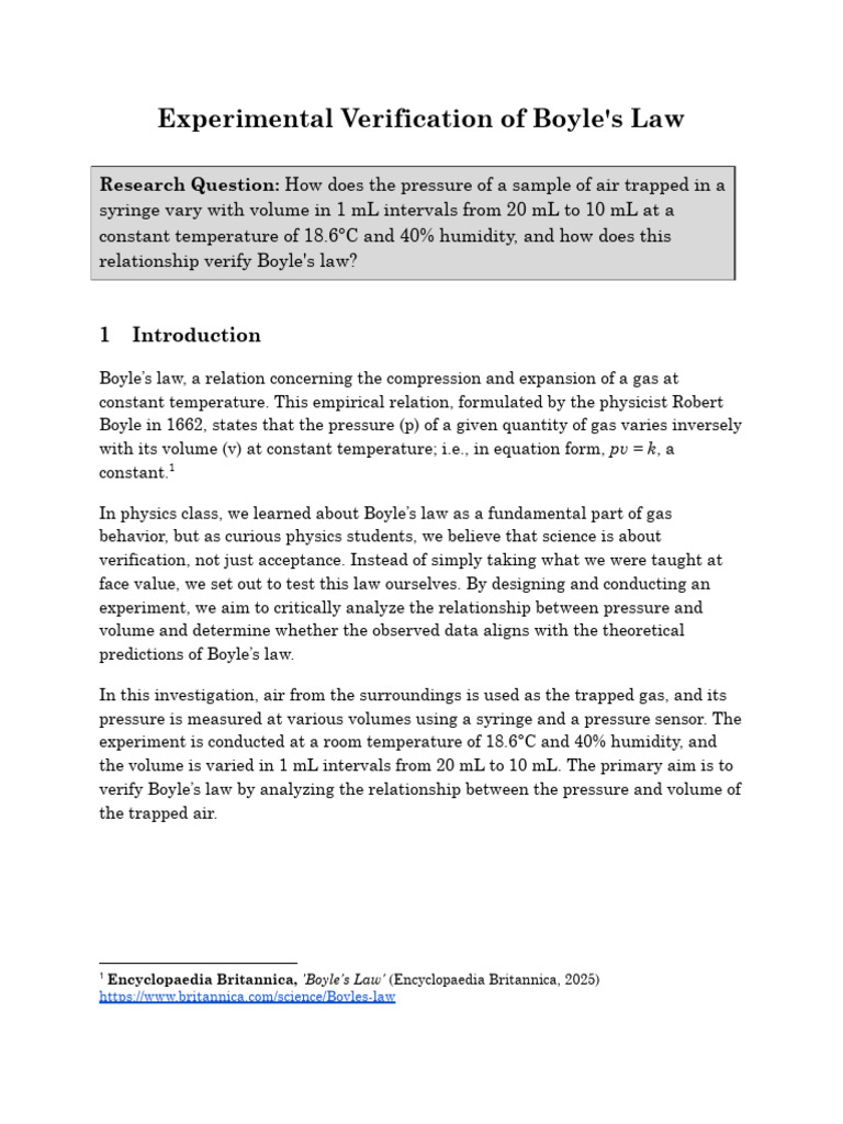Verification of Boyle's Law Experiment | PDF | Gases | Pressure