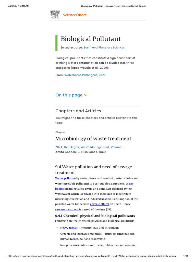 Biological Pollutant - An Overview _ ScienceDirect Topics | PDF | Water ...