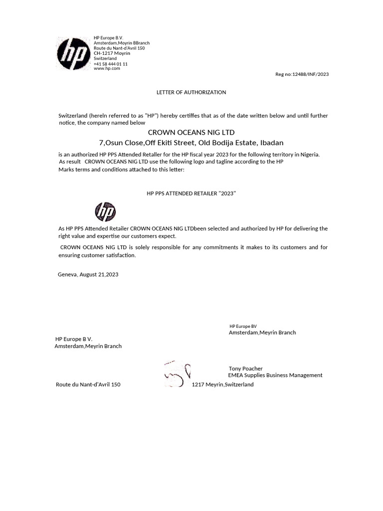 Letter of Authorization | PDF