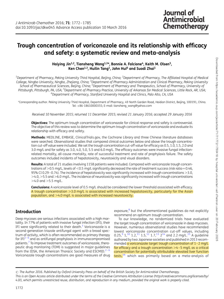 Voriconazole Trough Concentration Review | PDF | Meta Analysis ...