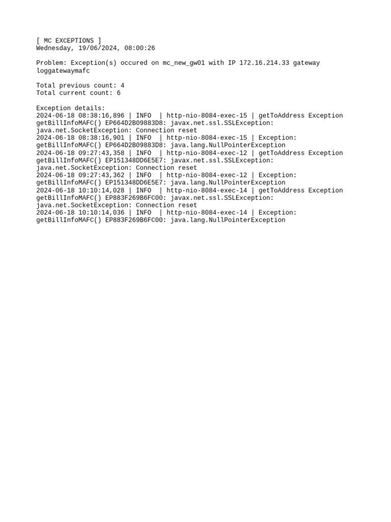 Exception Loggatewaymafc | PDF