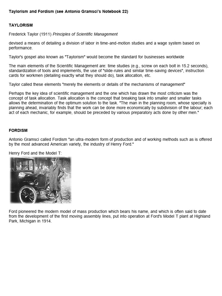 Taylorism and Fordism Explained | PDF | Secondary Sector Of The Economy ...