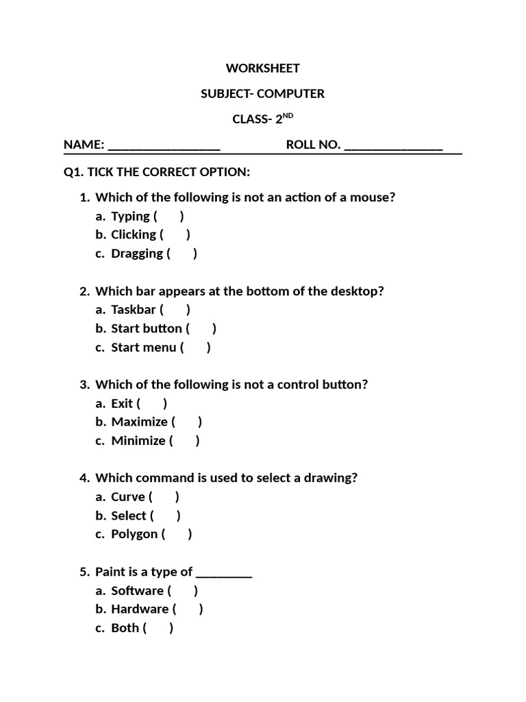 2nd Grade Computer Worksheet | PDF
