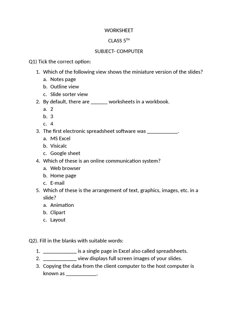 Worksheet 5TH | PDF