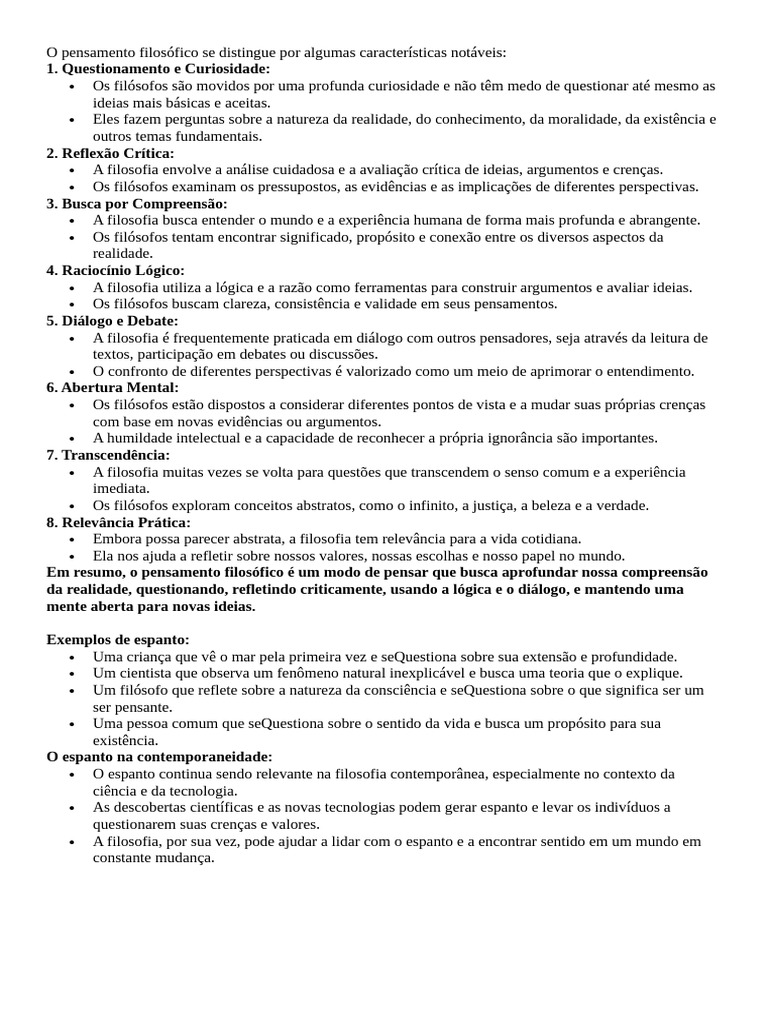 Características do pensamento filosófico | PDF | Pensamento | Science