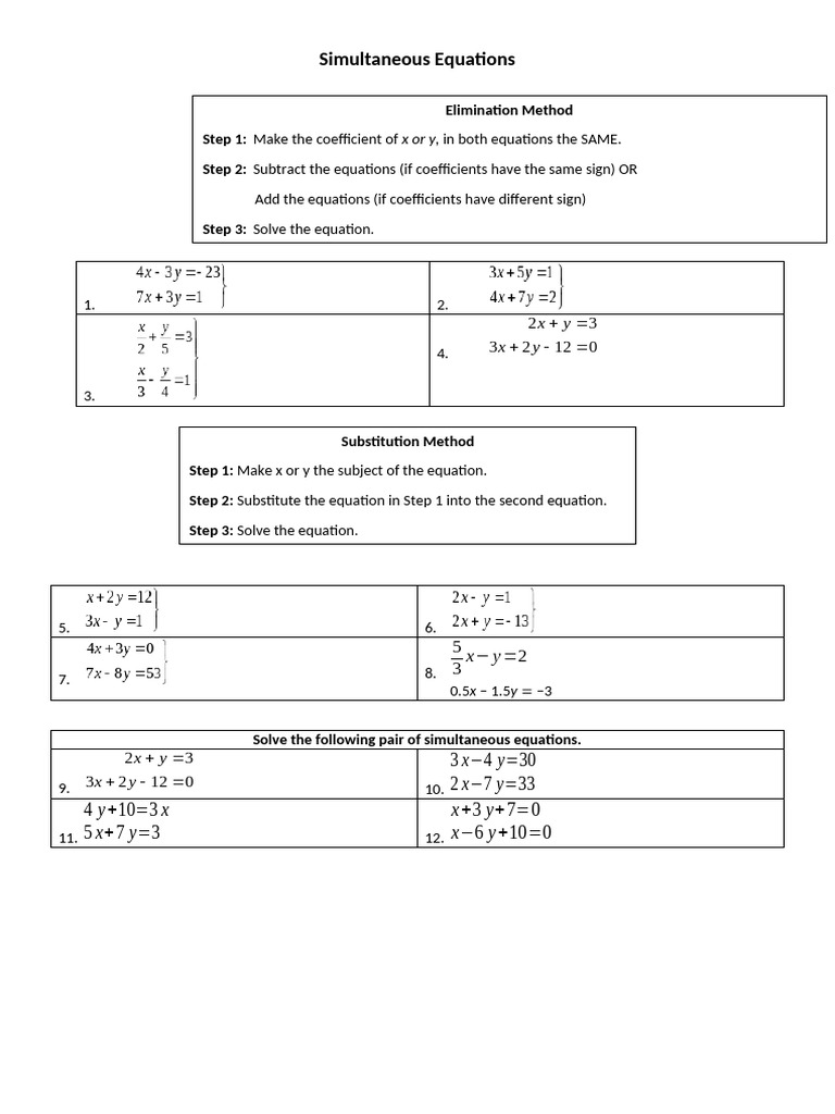 Solving Simultaneous Equations Guide | PDF