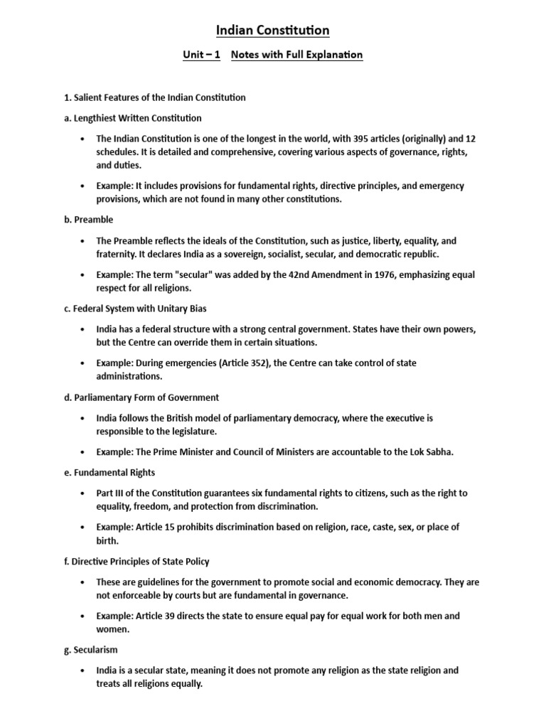 Indian Constitution Unit - 1 Notes With Full Explanation | PDF ...