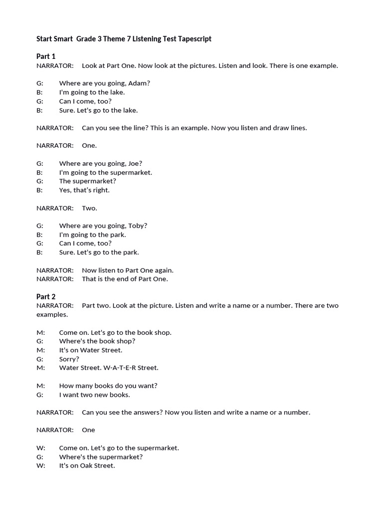 Grade 3 Listening Test Tapescript | PDF