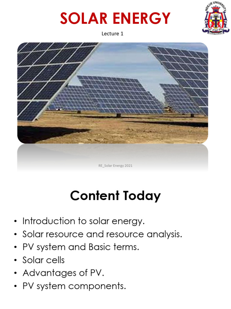 Solar _lecture 1 PP_2022 | PDF | Solar Energy | Photovoltaics