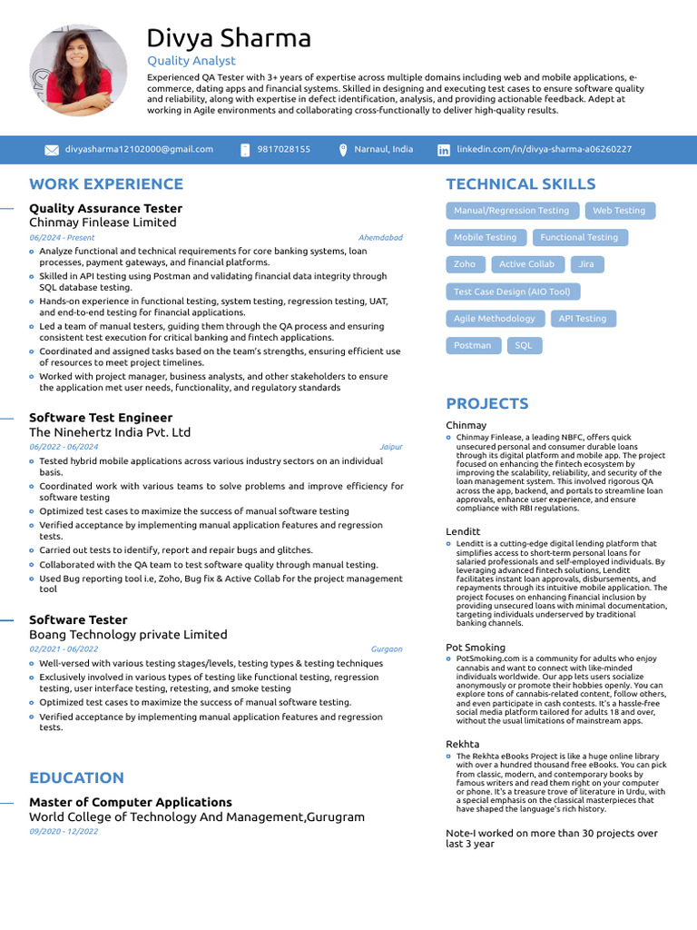 Experienced QA Tester Profile Summary | PDF | Software Testing ...