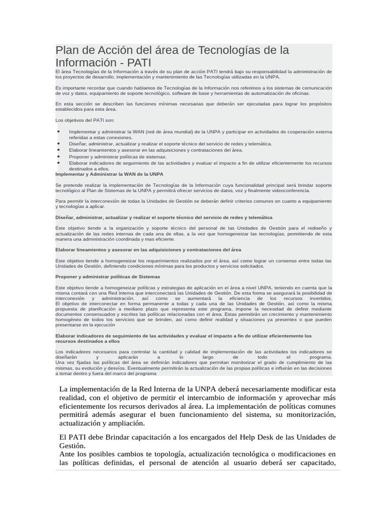 Plan de Acción en Tecnologías de la Información | PDF | Tecnologías de ...