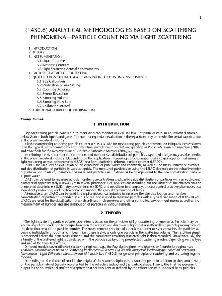 Light Scattering Particle Counting Methods | PDF | Scattering ...