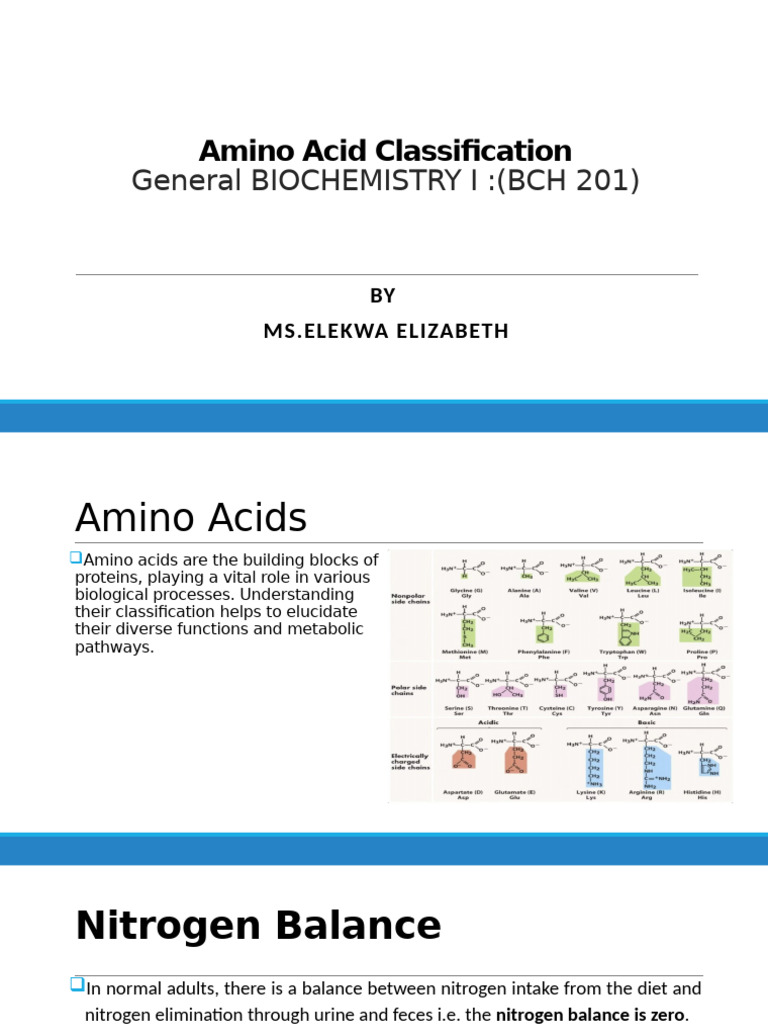 BCH 201 Amino Acid Classification SLIDES - 111234 | PDF | Amino Acid ...