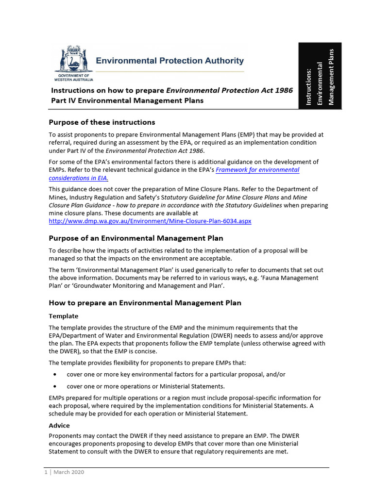 Environmental Protection Act 1986 Part IV Environmental Management ...