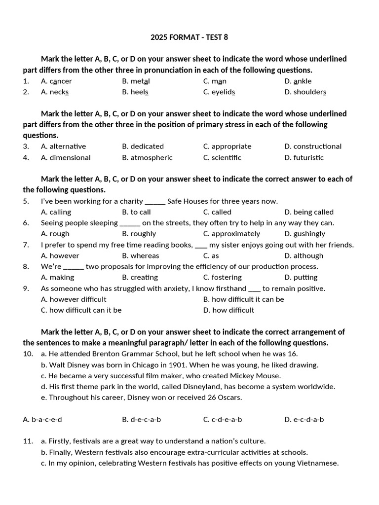 Pronunciation And Stress Test Questions Pdf Cost Of Living Coral