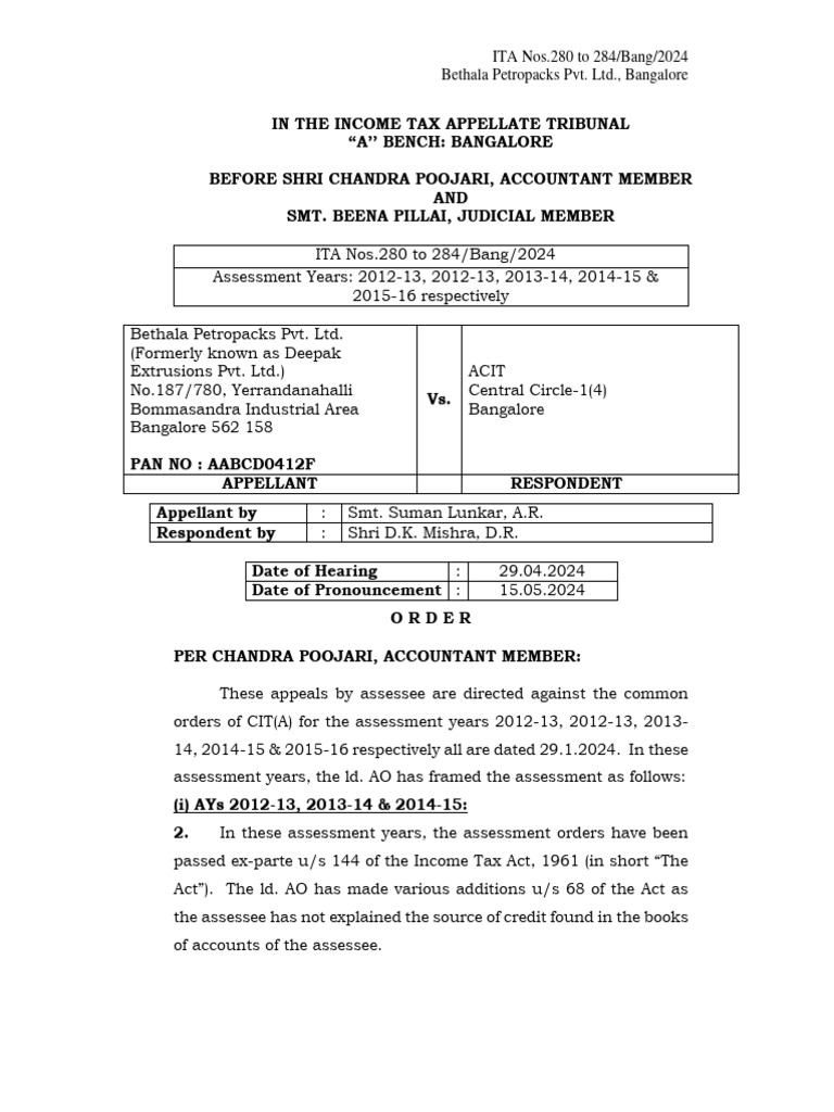 Bethala Petropacks ITA Appeals 2024 | PDF | Appeal | Certiorari