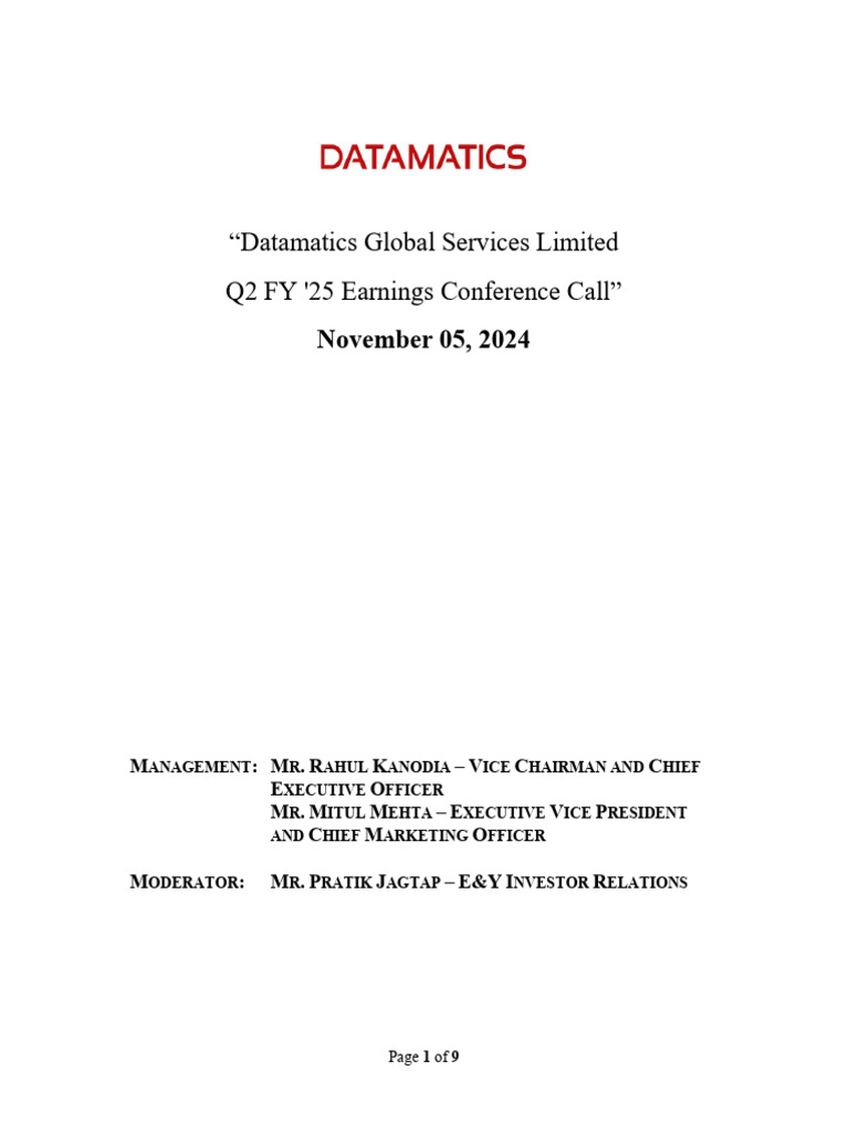 Datamatics Q2 FY25 Earnings Overview | PDF | Artificial Intelligence ...