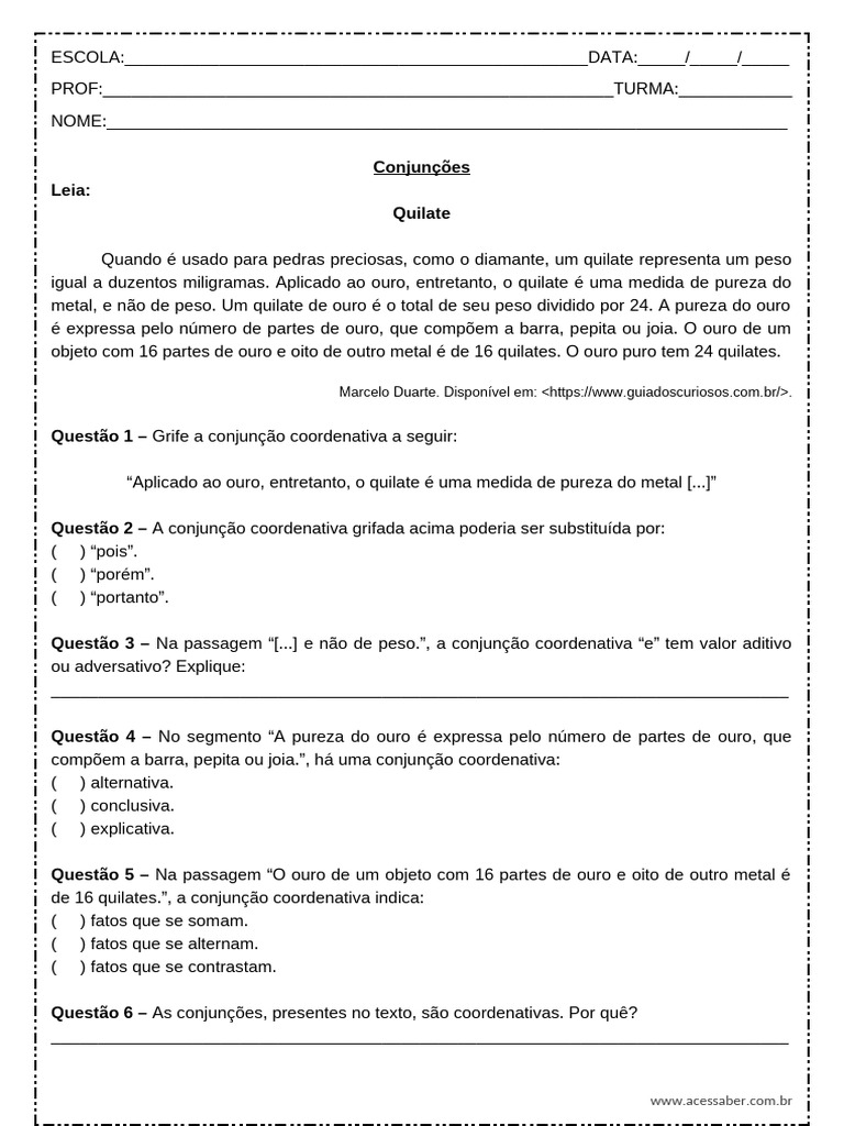 Conjunções: Questões e Explicações | PDF