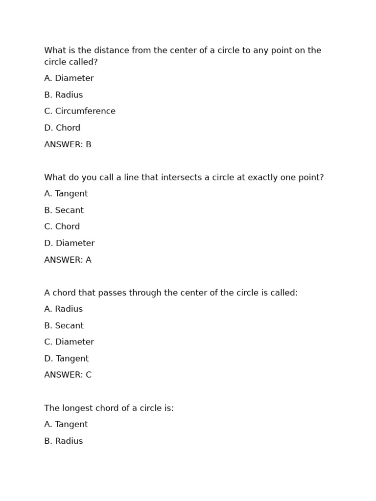 Circle Geometry Quiz and Answers | PDF