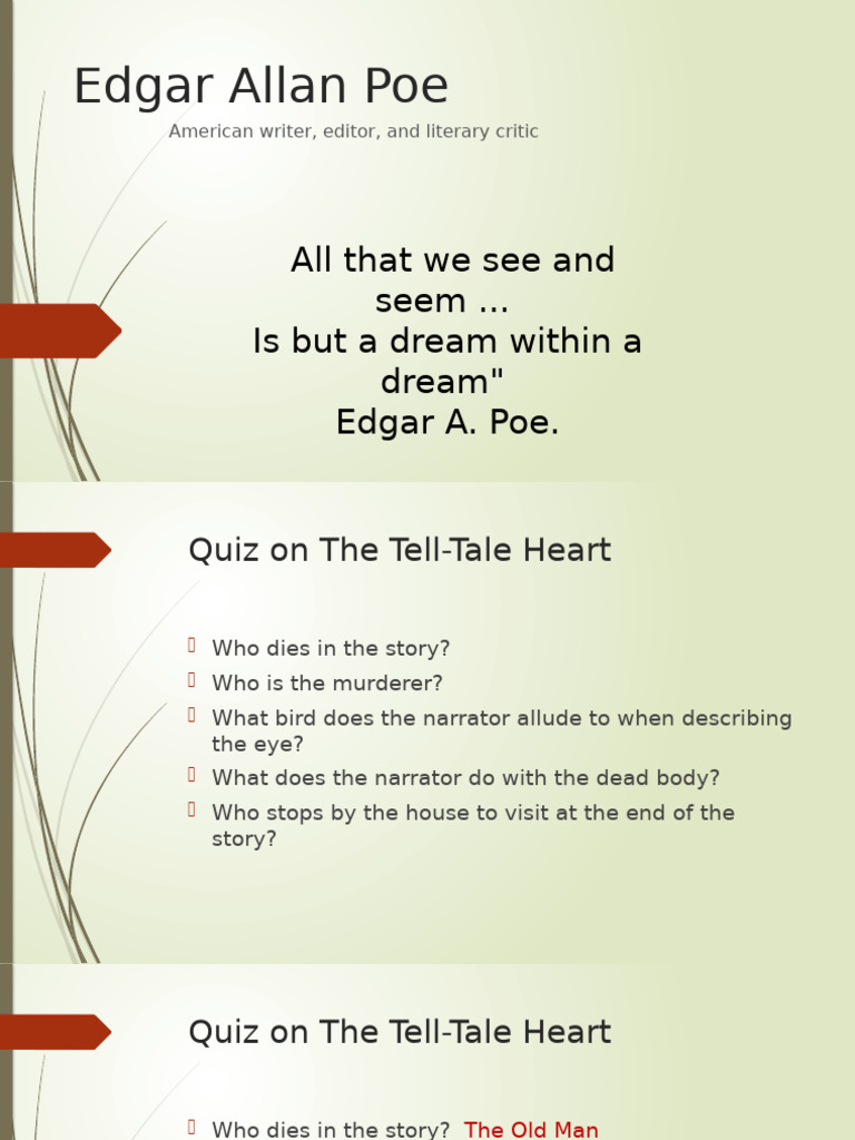 Lecture On Poe Tell Tale Heart | PDF | Edgar Allan Poe | Romanticism
