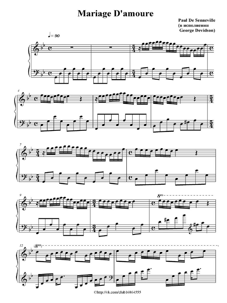 Mariage D'Amour Paul Senneville - George Davidson | PDF