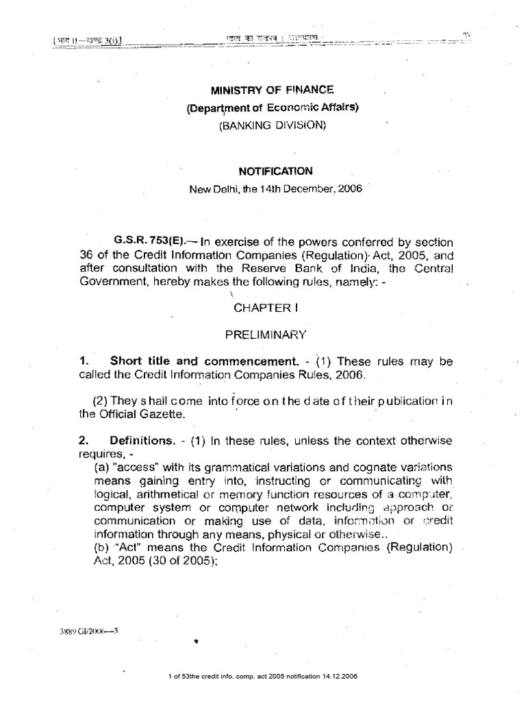 Credit Information Companies Act Rules and Regulation Notification | PDF