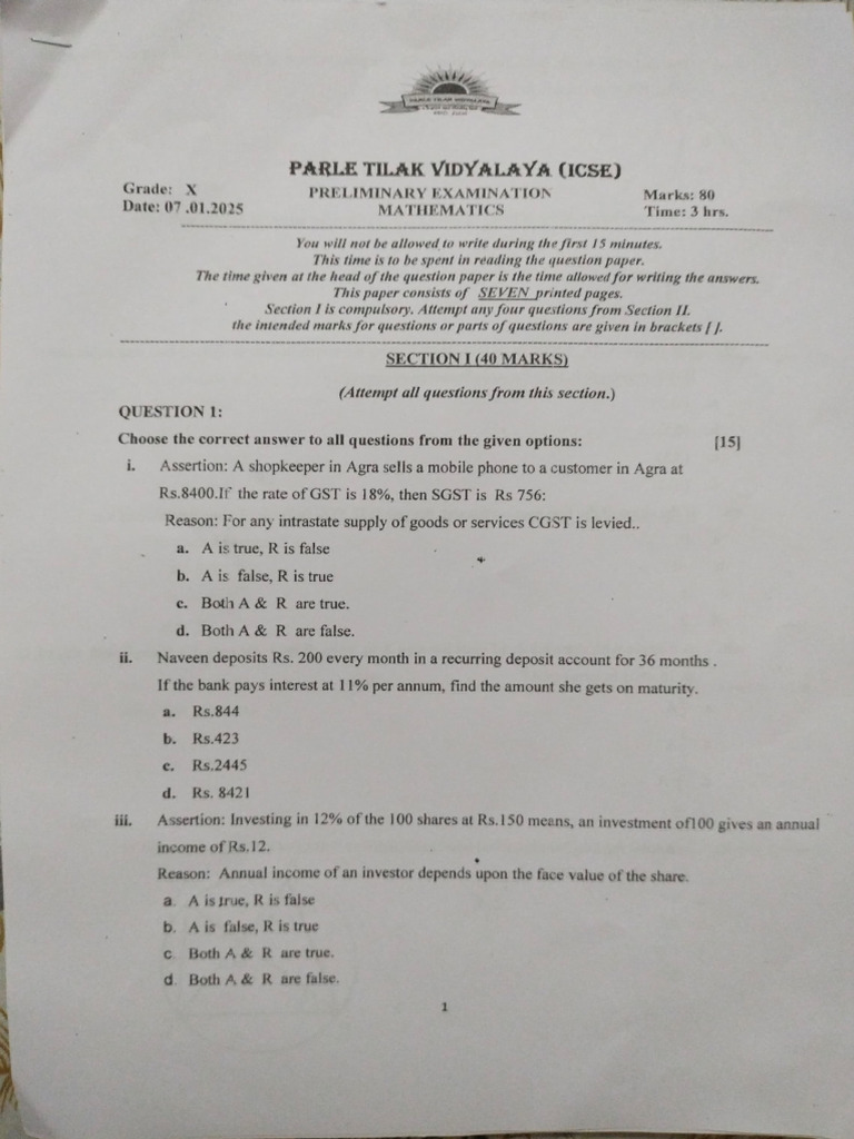 24-25 X Math PTV | PDF