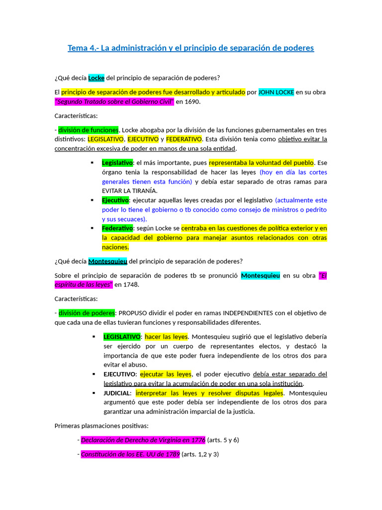Separación de poderes según Locke y Montesquieu | PDF | Separación de ...