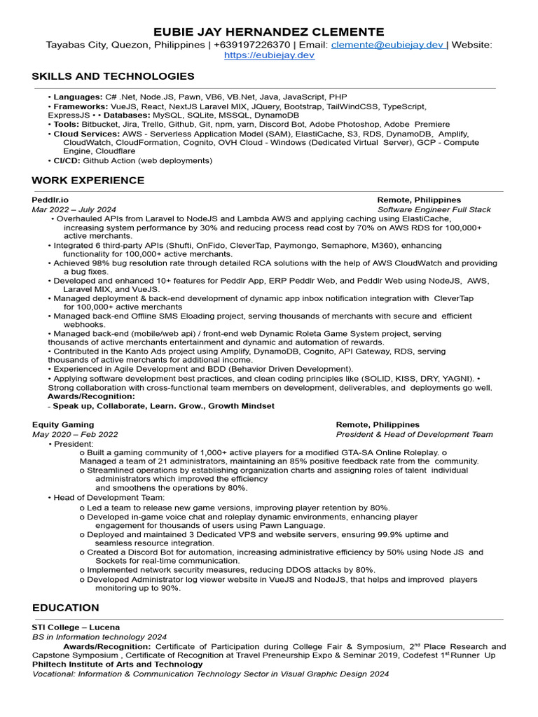 CLEMENTE EUBIE JAY CV | PDF | Software Development | Computing