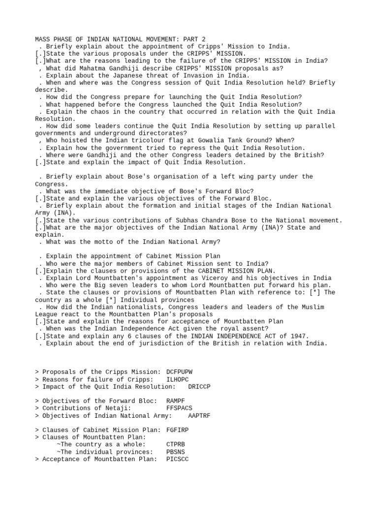 Mass Phase of Indian National Movement - Part 2 | PDF | Partition Of ...
