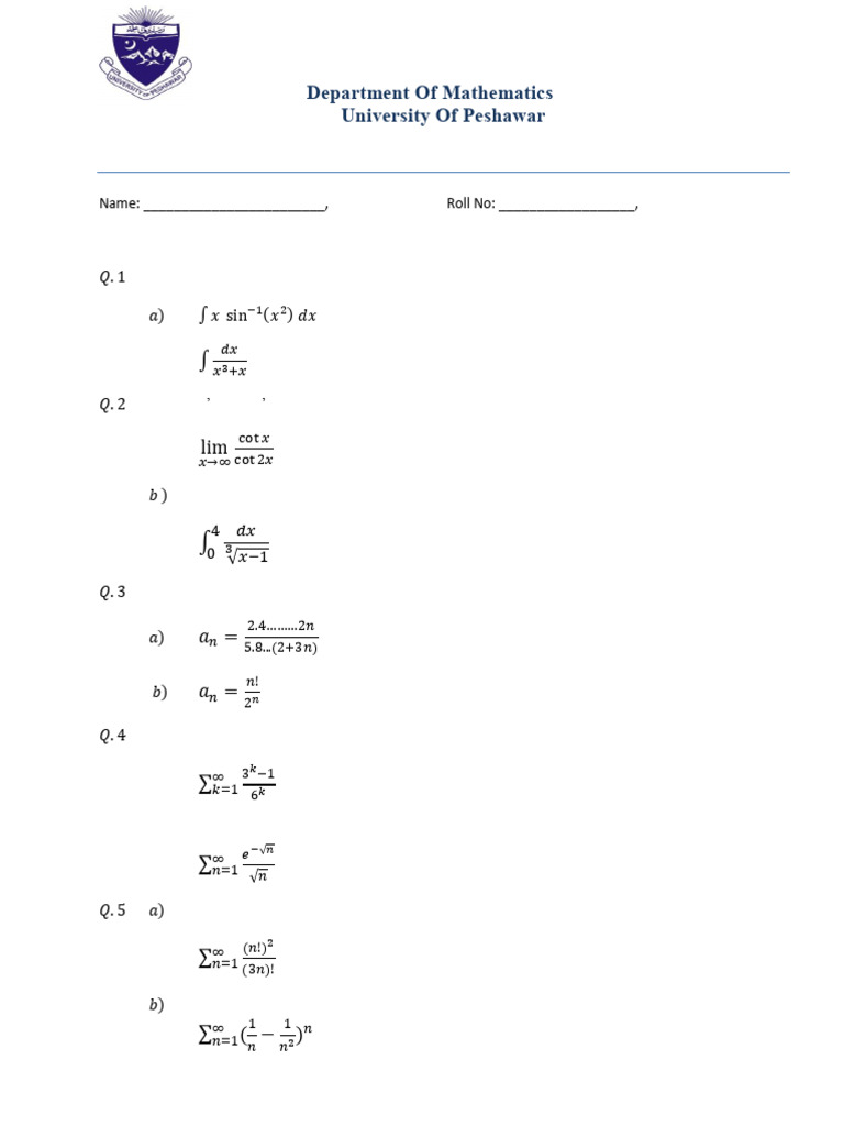 Calculus-II (math) final 24.8.20 | PDF