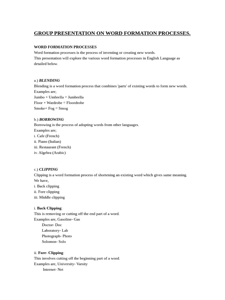 Word Formation Processes in English | PDF | Word | Linguistic Morphology