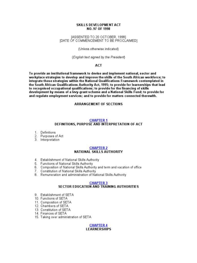 Act Skills Development Act South Africa