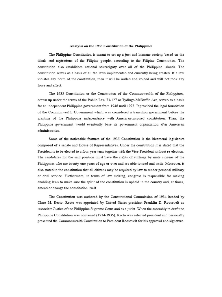1935 Philippine Constitution Analysis | PDF | Political Science ...