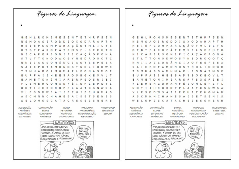 Caça-Palavras: Figuras de Linguagem | PDF