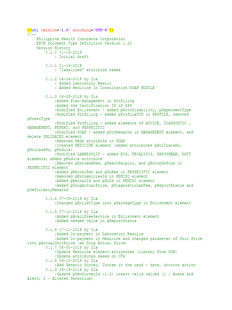 PhilHealth EPCB DTD v1.20 Overview | PDF