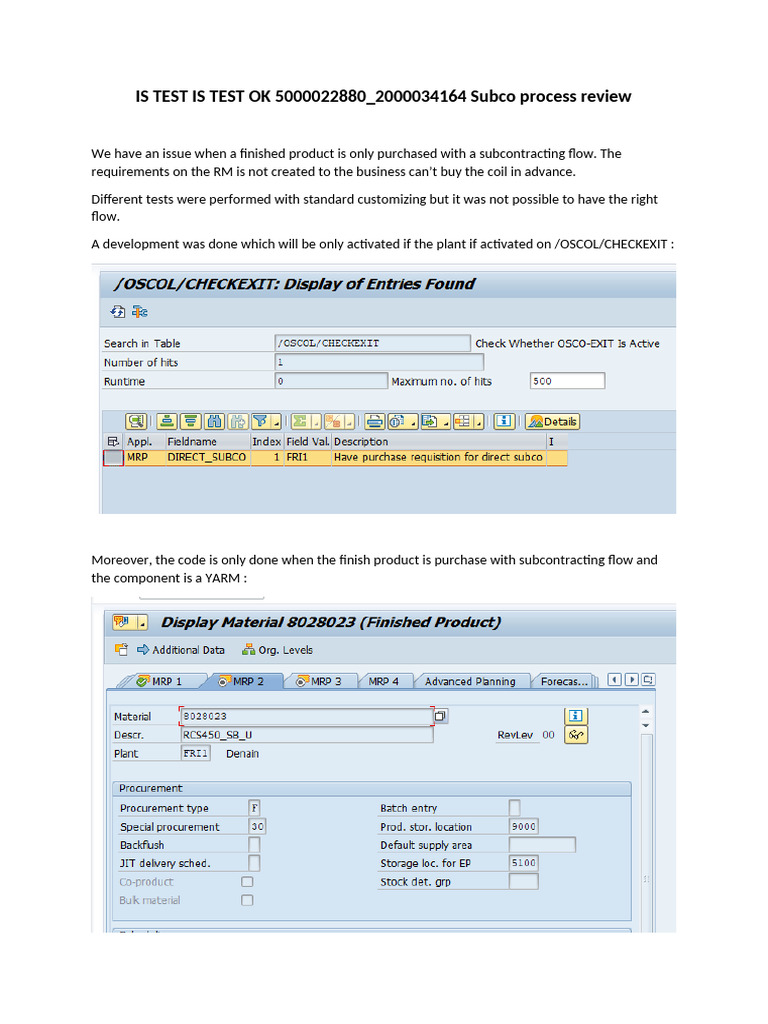IS TEST OK 5000022880 - 2000034164 Subco Process Review | PDF