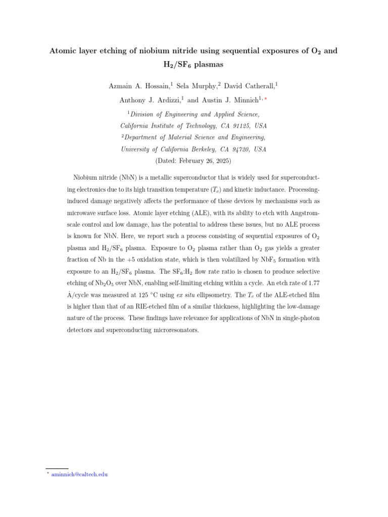 Atomic Layer Etching of NbN Superconductors | PDF | Superconductivity ...