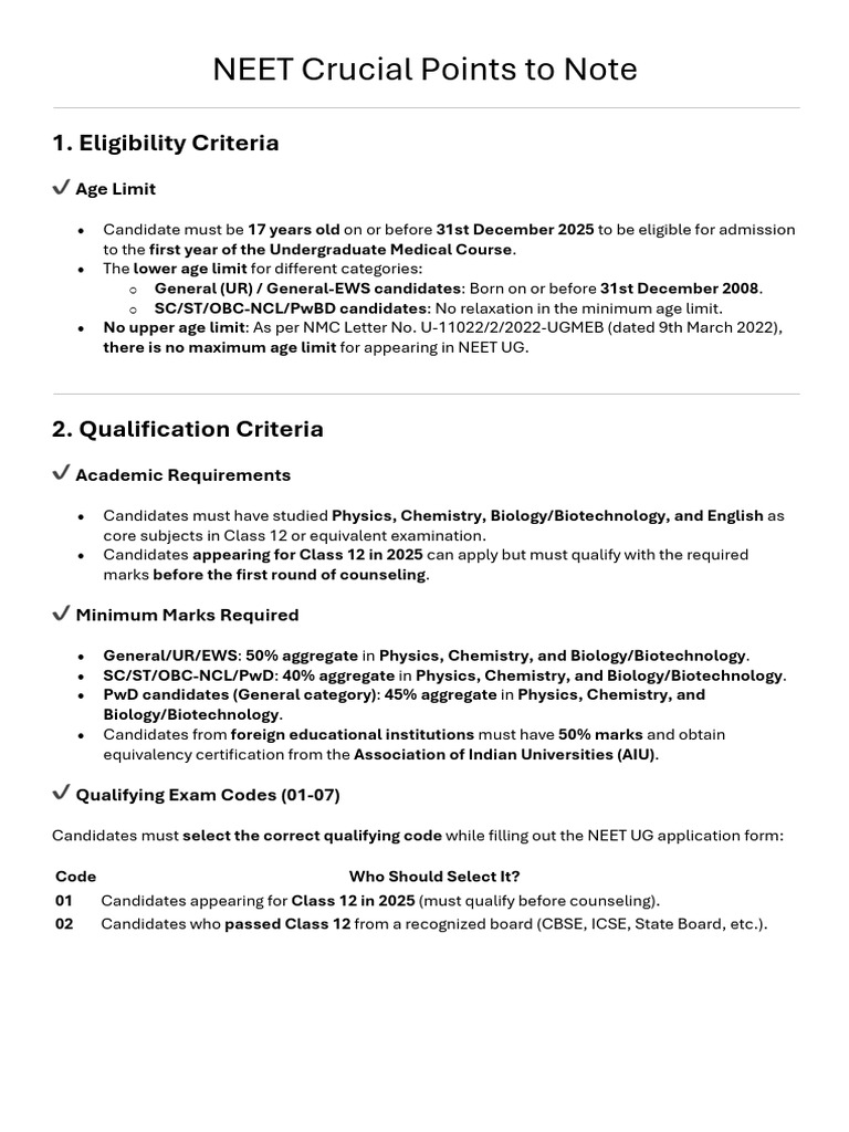 NEET UG Application Key Points | PDF | Qualifications | Educational Stages
